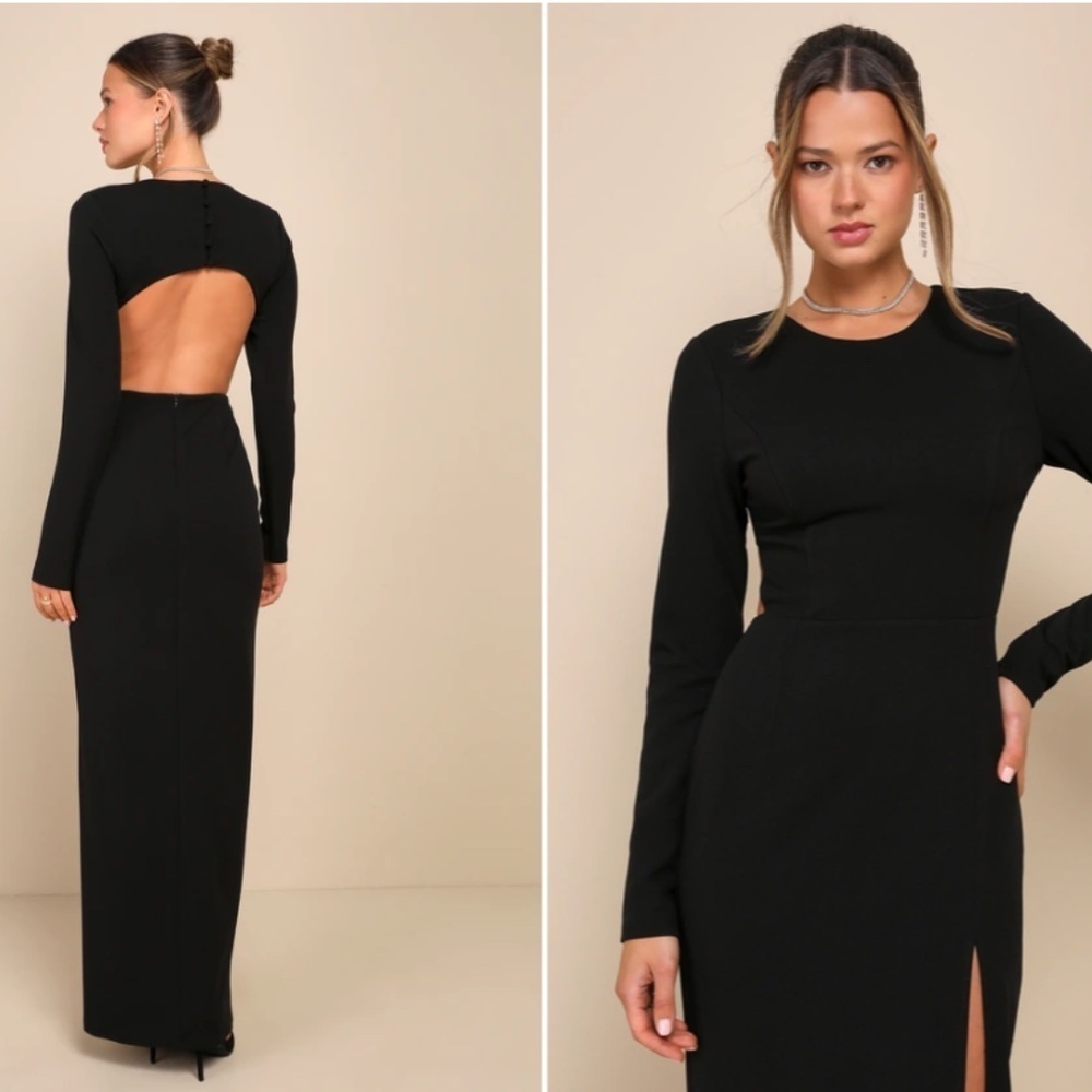 LULU's Sexy Long Sleeve Romantic Formal Event Prom Wedding Chic Slimming Maxi - Picture 4 of 5